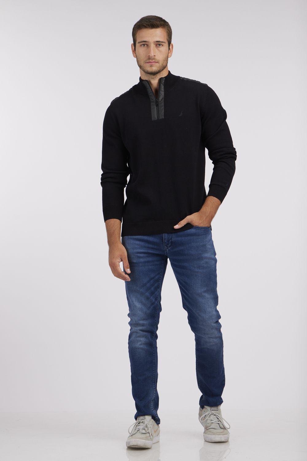 NAUTICA - סווטשירט שחור אלגנט עם רקמת לוגו - MASHBIR//365