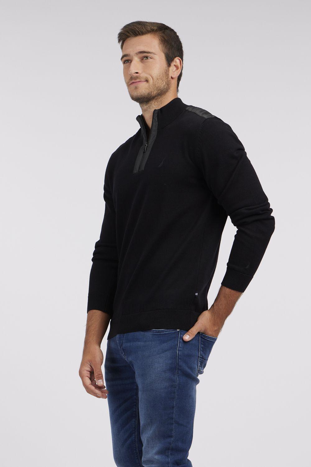 NAUTICA - סווטשירט שחור אלגנט עם רקמת לוגו - MASHBIR//365