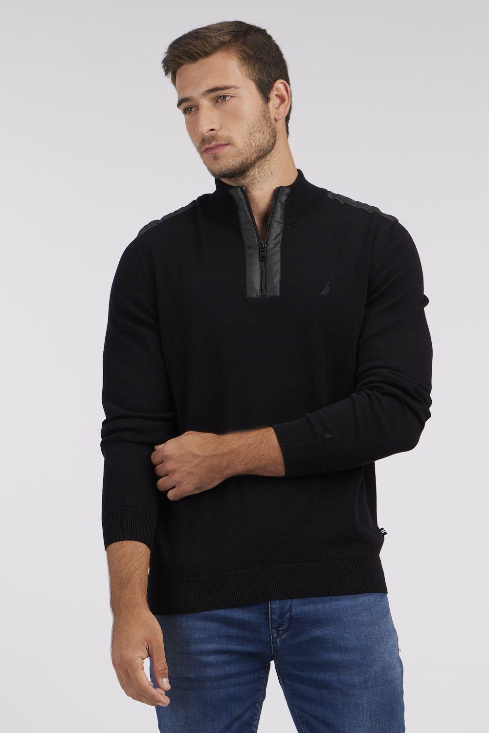 NAUTICA - סווטשירט שחור אלגנט עם רקמת לוגו - MASHBIR//365