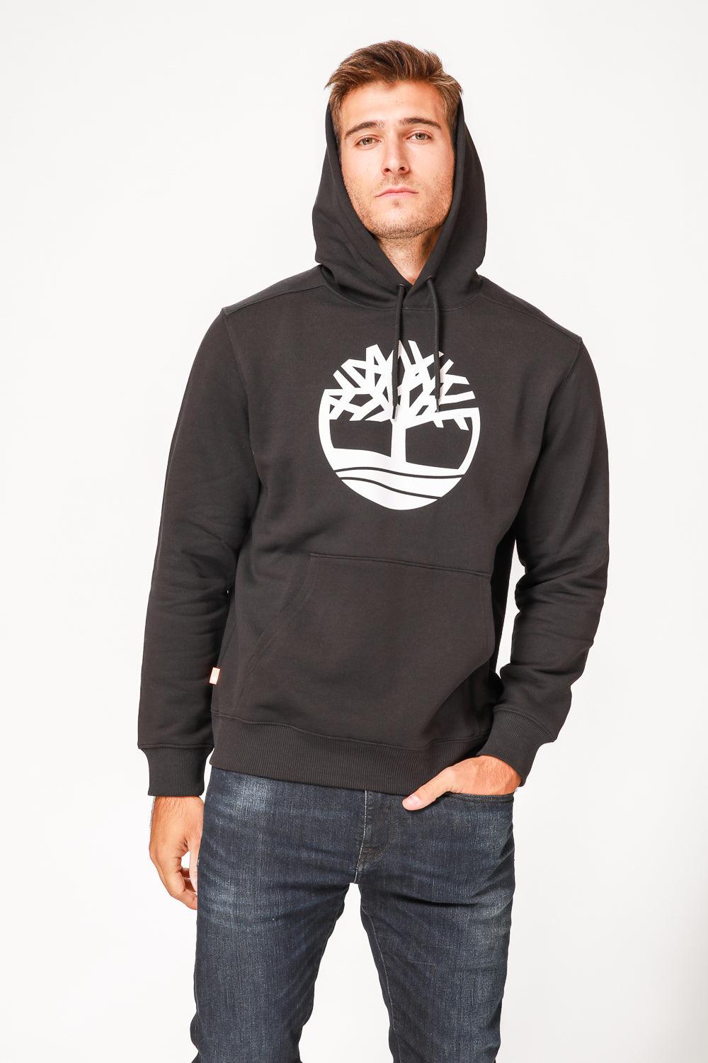 TIMBERLAND - סווטשירט שחור עם כובע קפוצ’ון והדפס לוגו עץ - MASHBIR//365