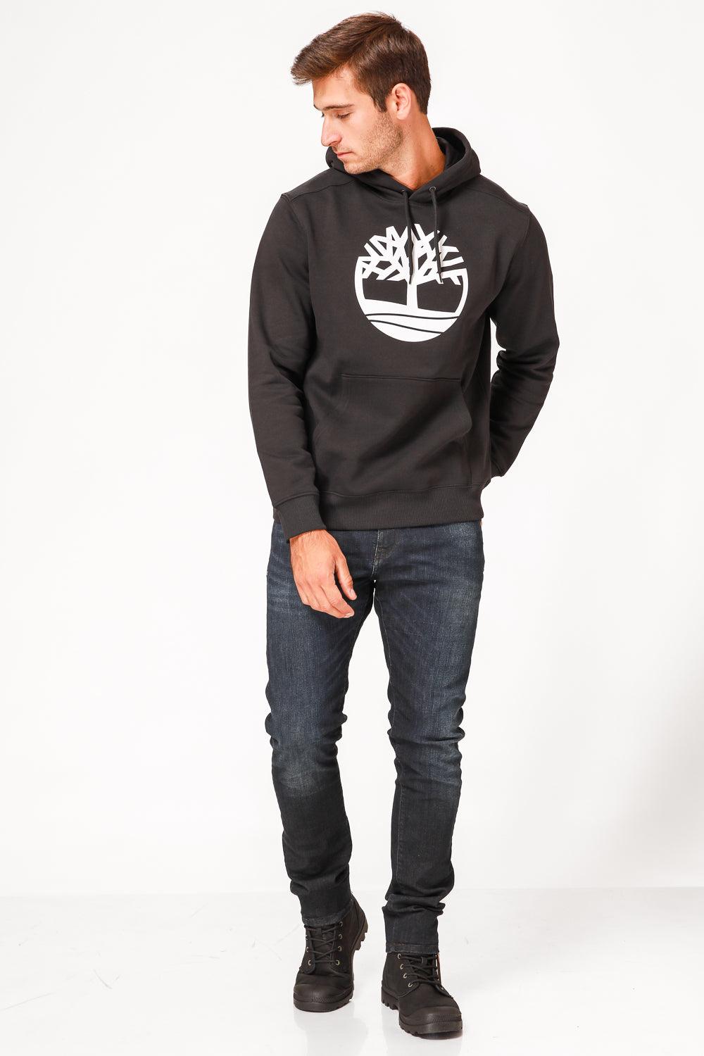 TIMBERLAND - סווטשירט שחור עם כובע קפוצ’ון והדפס לוגו עץ - MASHBIR//365