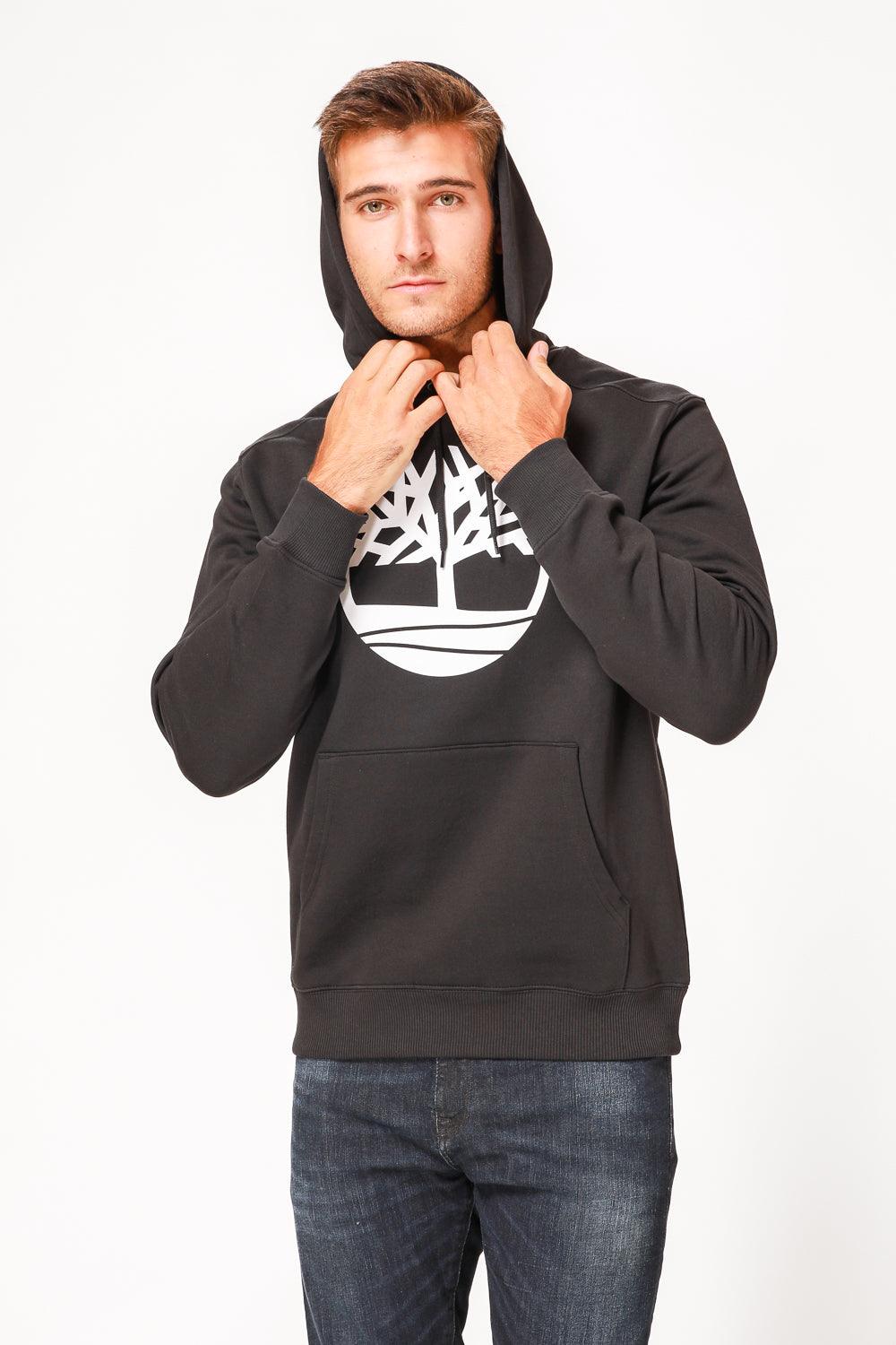 TIMBERLAND - סווטשירט שחור עם כובע קפוצ’ון והדפס לוגו עץ - MASHBIR//365