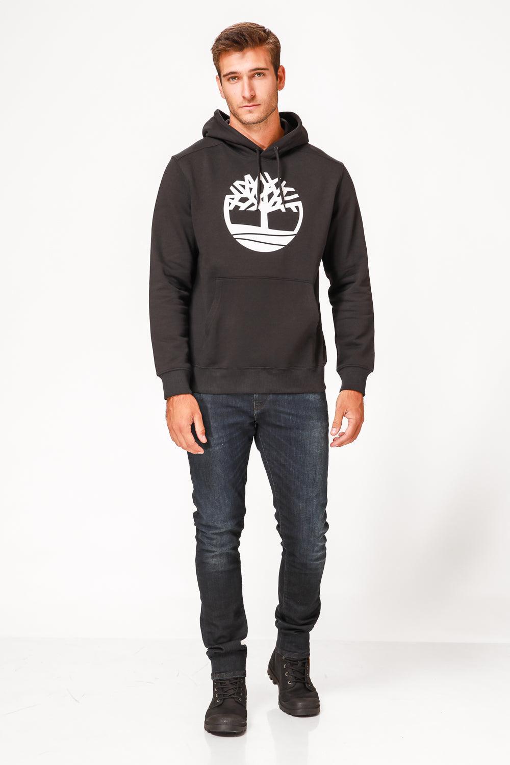TIMBERLAND - סווטשירט שחור עם כובע קפוצ’ון והדפס לוגו עץ - MASHBIR//365
