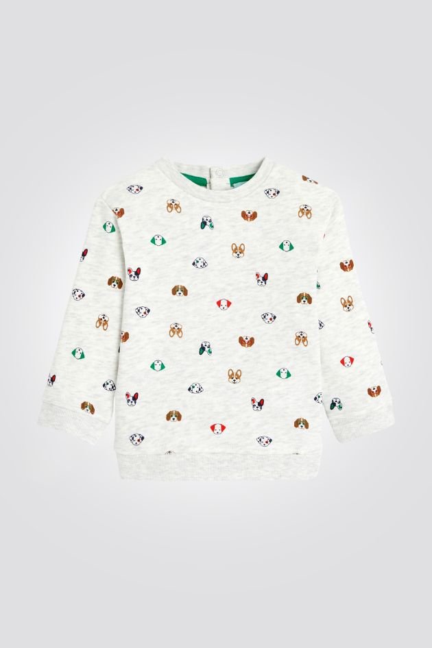 OBAIBI - סווטשירט תינוקות בז' מלאנז עם הדפס כלבים צבעונים - MASHBIR//365