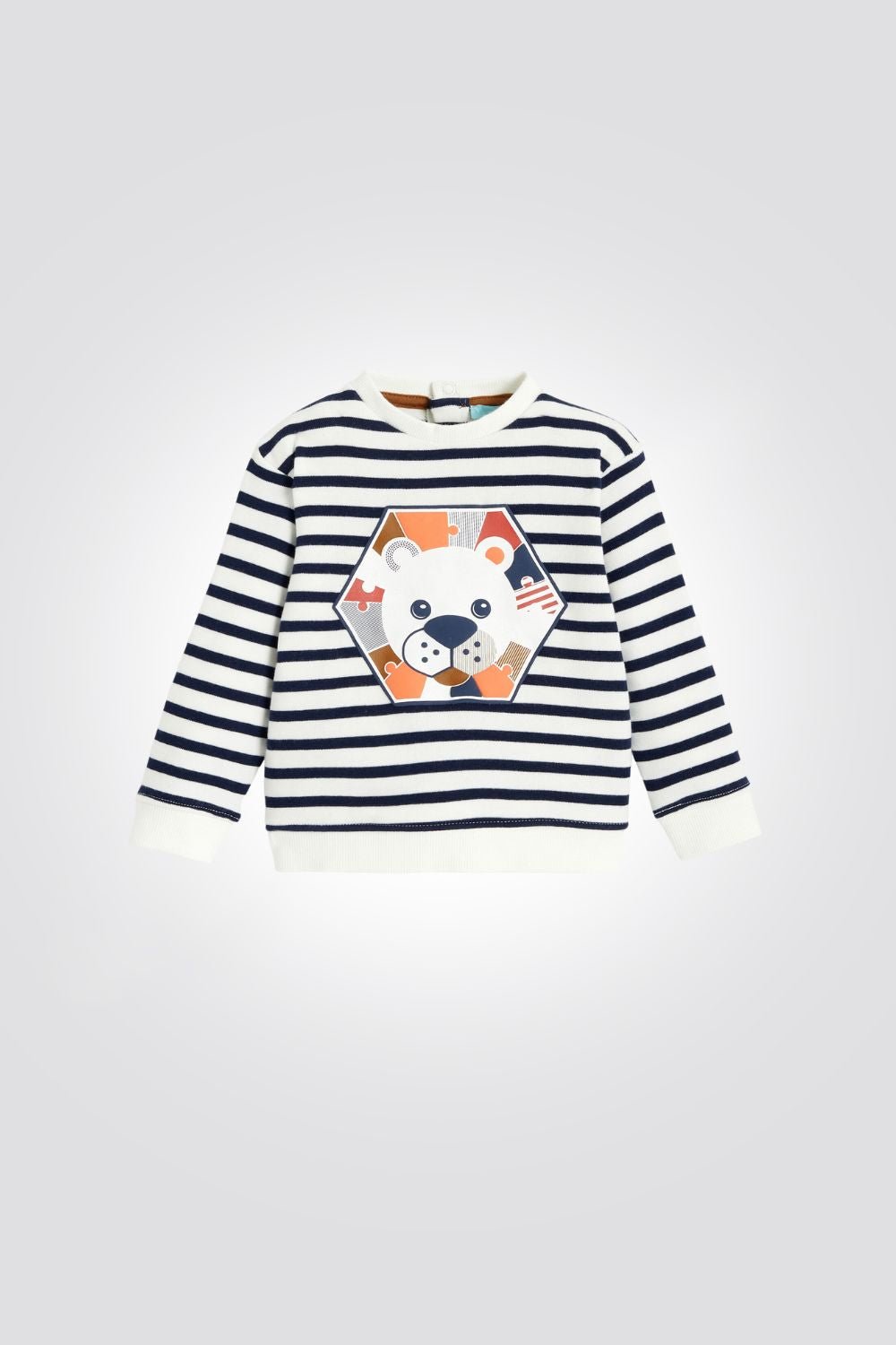 OBAIBI - סווטשירט תינוקות פסים כחול לבן ואפליקציית דובי - MASHBIR//365