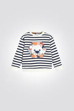 OBAIBI - סווטשירט תינוקות פסים כחול לבן ואפליקציית דובי - MASHBIR//365