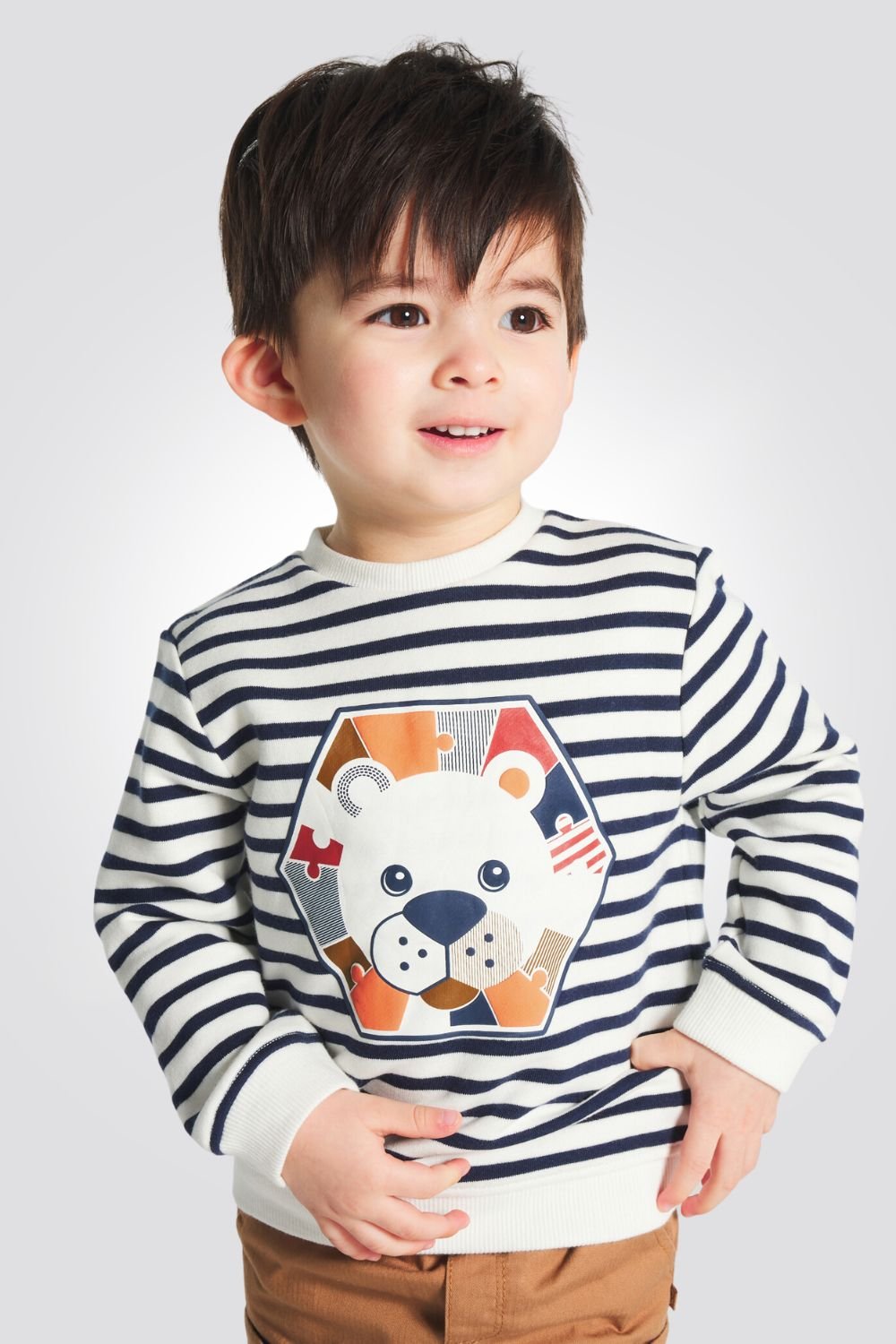 OBAIBI - סווטשירט תינוקות פסים כחול לבן ואפליקציית דובי - MASHBIR//365