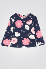 OBAIBI - סווטשירט תינוקות הדפס פרחים גדולים בורוד ולבן על כחול - MASHBIR//365