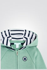 OBAIBI - סווטשירט תינוקות עם רוכסן קאפושון פסים כחול לבן,עם רוכסן ירוק בהיר - MASHBIR//365