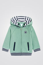 OBAIBI - סווטשירט תינוקות עם רוכסן קאפושון פסים כחול לבן,עם רוכסן ירוק בהיר - MASHBIR//365