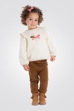 OBAIBI - סווטשירט תינוקות עם וולן בכתפים ריקמת פרפר ורוד בשמנת - MASHBIR//365