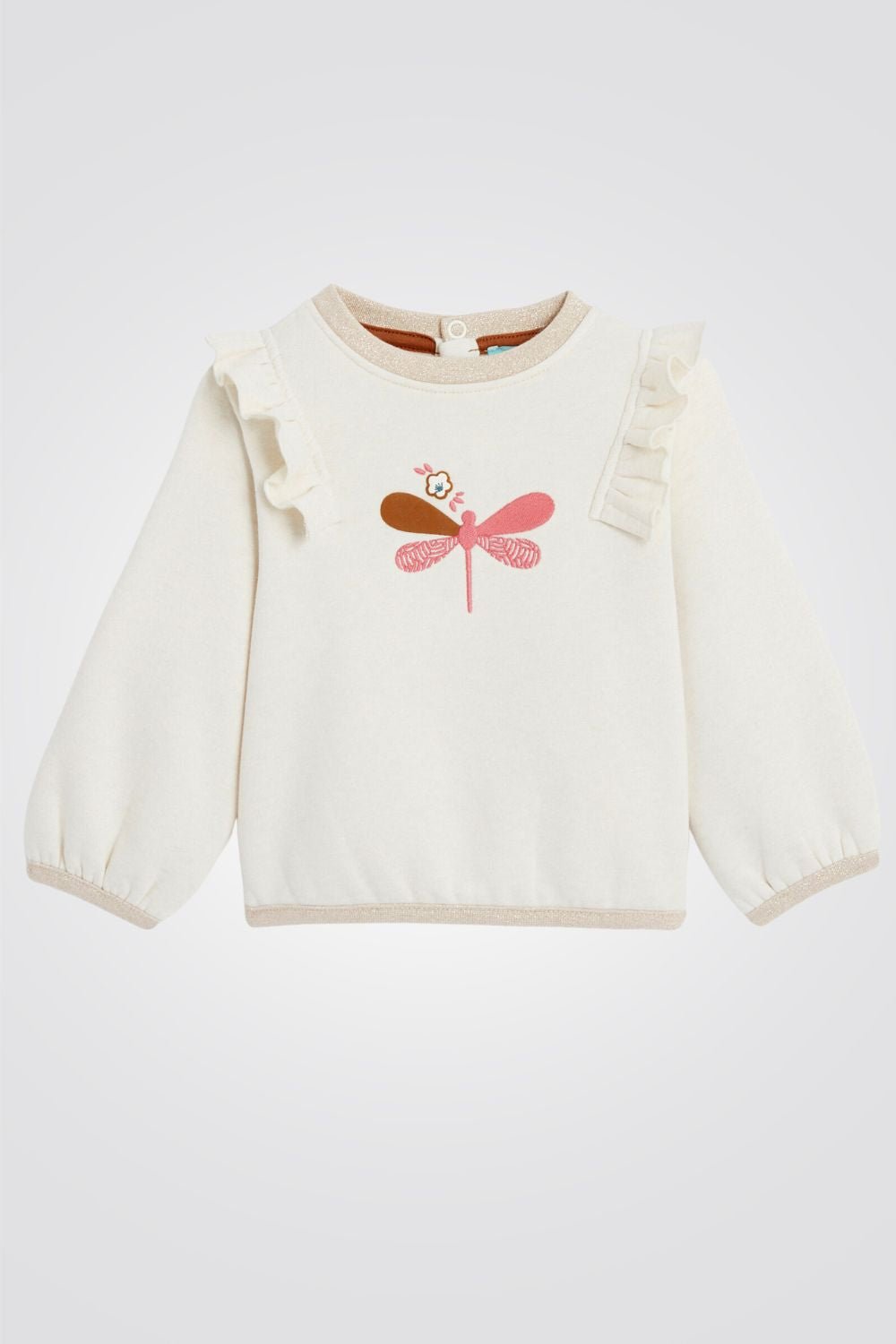 OBAIBI - סווטשירט תינוקות עם וולן בכתפים ריקמת פרפר ורוד בשמנת - MASHBIR//365