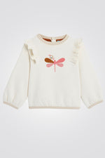 OBAIBI - סווטשירט תינוקות עם וולן בכתפים ריקמת פרפר ורוד בשמנת - MASHBIR//365