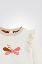 OBAIBI - סווטשירט תינוקות עם וולן בכתפים ריקמת פרפר ורוד בשמנת - MASHBIR//365