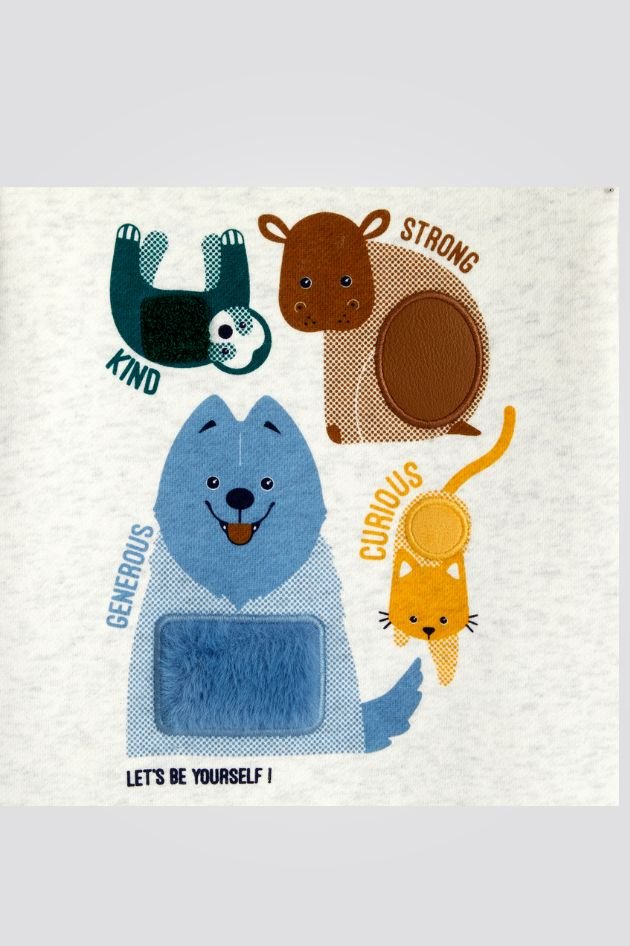 OBAIBI - סווטשירט תינוקות שמנת עם פצ'ים חיות שעירות צבעוניות - MASHBIR//365