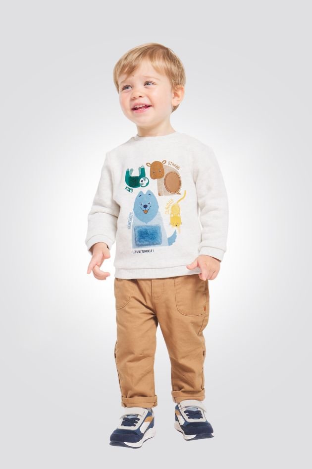 OBAIBI - סווטשירט תינוקות שמנת עם פצ'ים חיות שעירות צבעוניות - MASHBIR//365