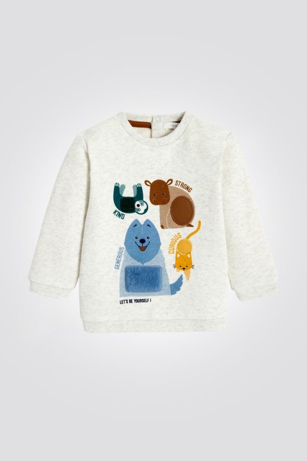 OBAIBI - סווטשירט תינוקות שמנת עם פצ'ים חיות שעירות צבעוניות - MASHBIR//365