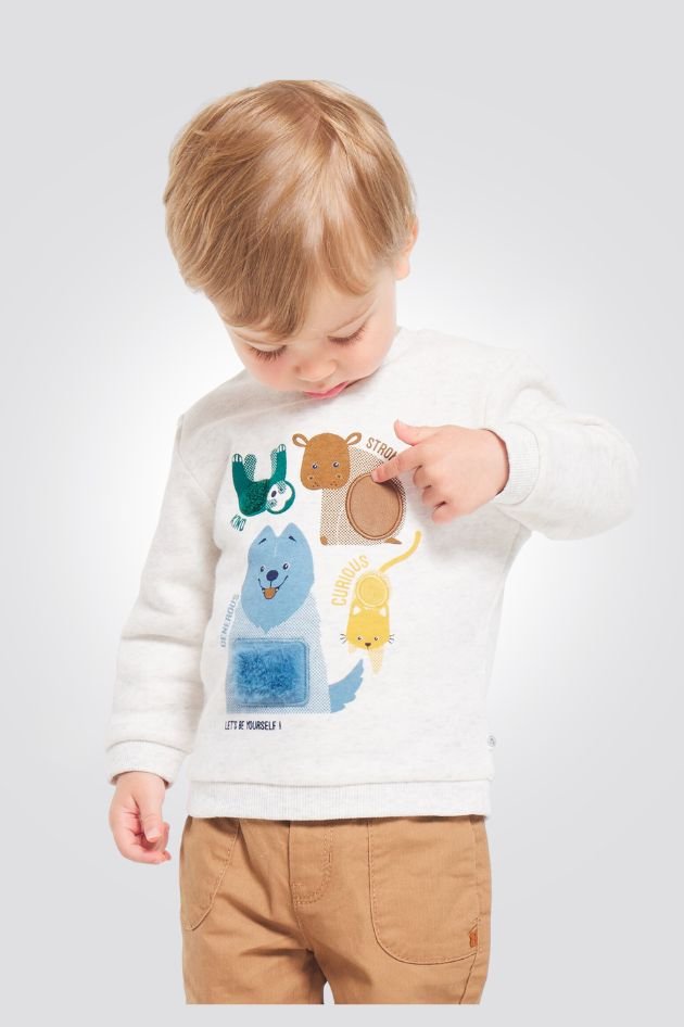 OBAIBI - סווטשירט תינוקות שמנת עם פצ'ים חיות שעירות צבעוניות - MASHBIR//365