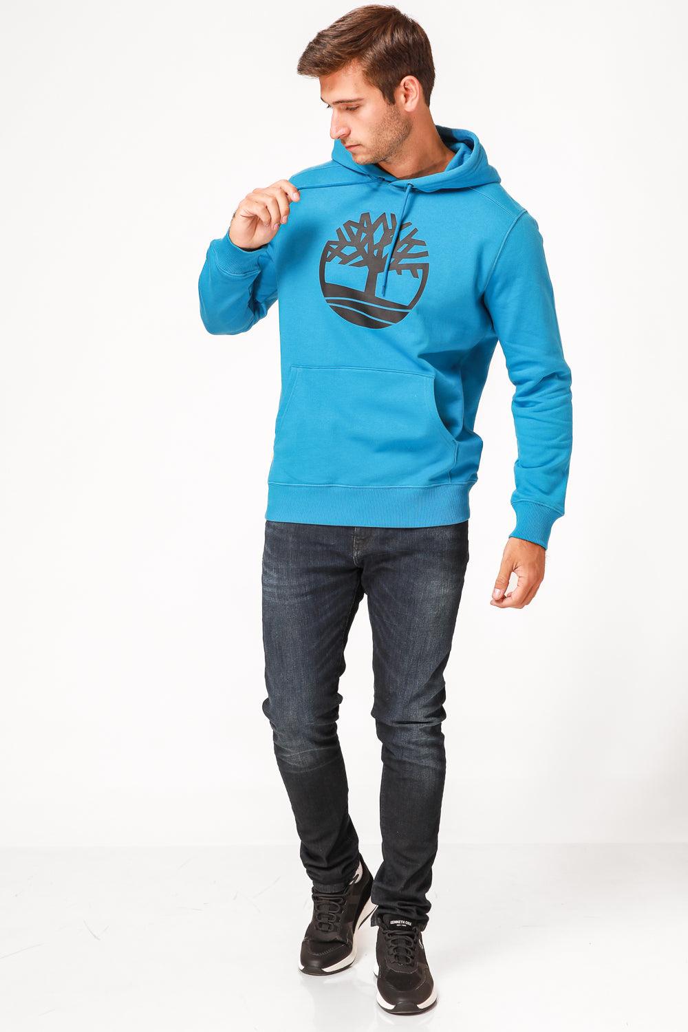 TIMBERLAND - סווטשירט כחול עם כובע קפוצ’ון והדפס לוגו עץ - MASHBIR//365