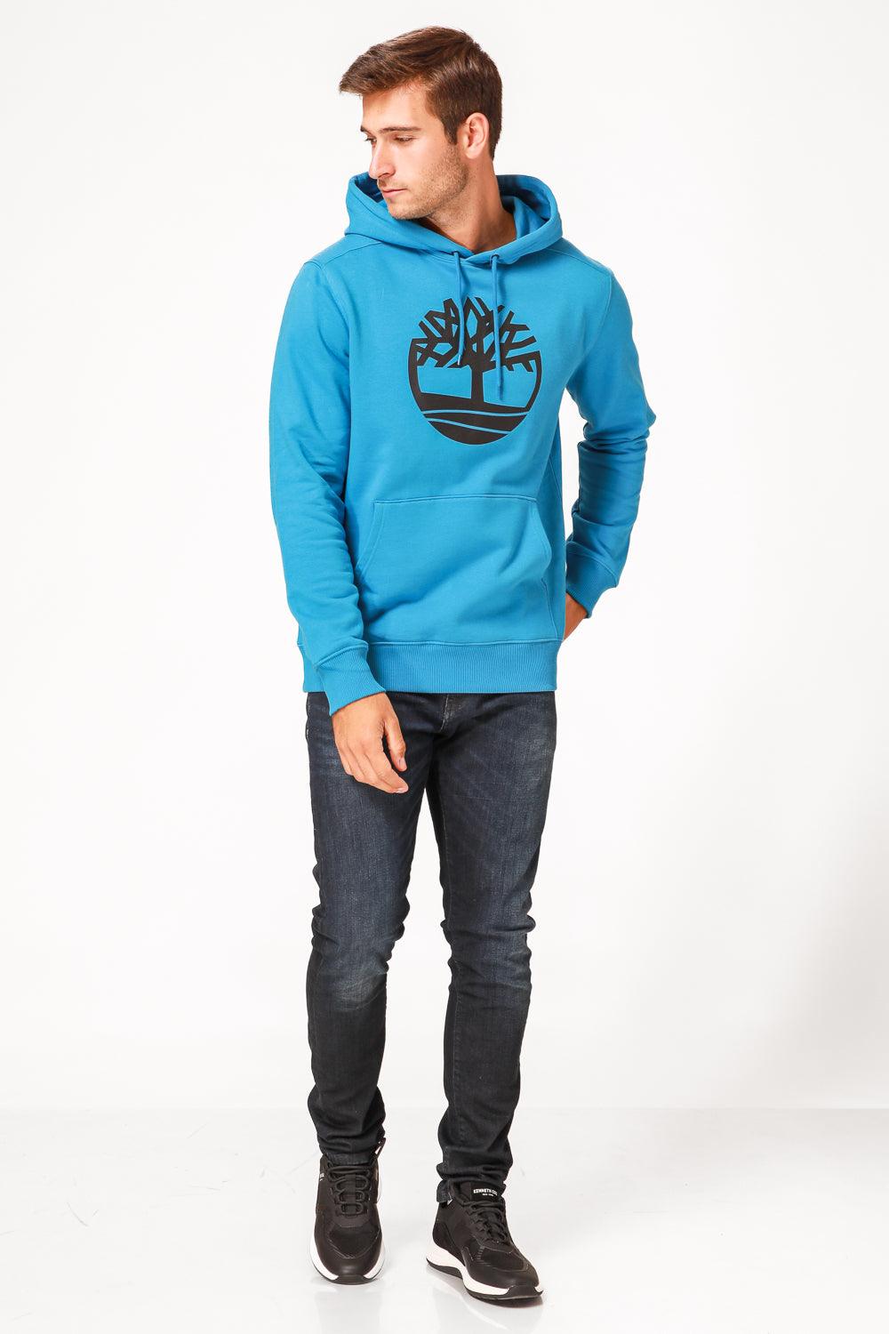 TIMBERLAND - סווטשירט כחול עם כובע קפוצ’ון והדפס לוגו עץ - MASHBIR//365