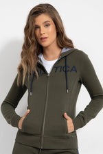 NAUTICA - סווטשירט ZIP ורקמת לוגו ירוק זית - MASHBIR//365