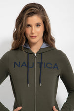 NAUTICA - סווטשירט ZIP ורקמת לוגו ירוק זית - MASHBIR//365
