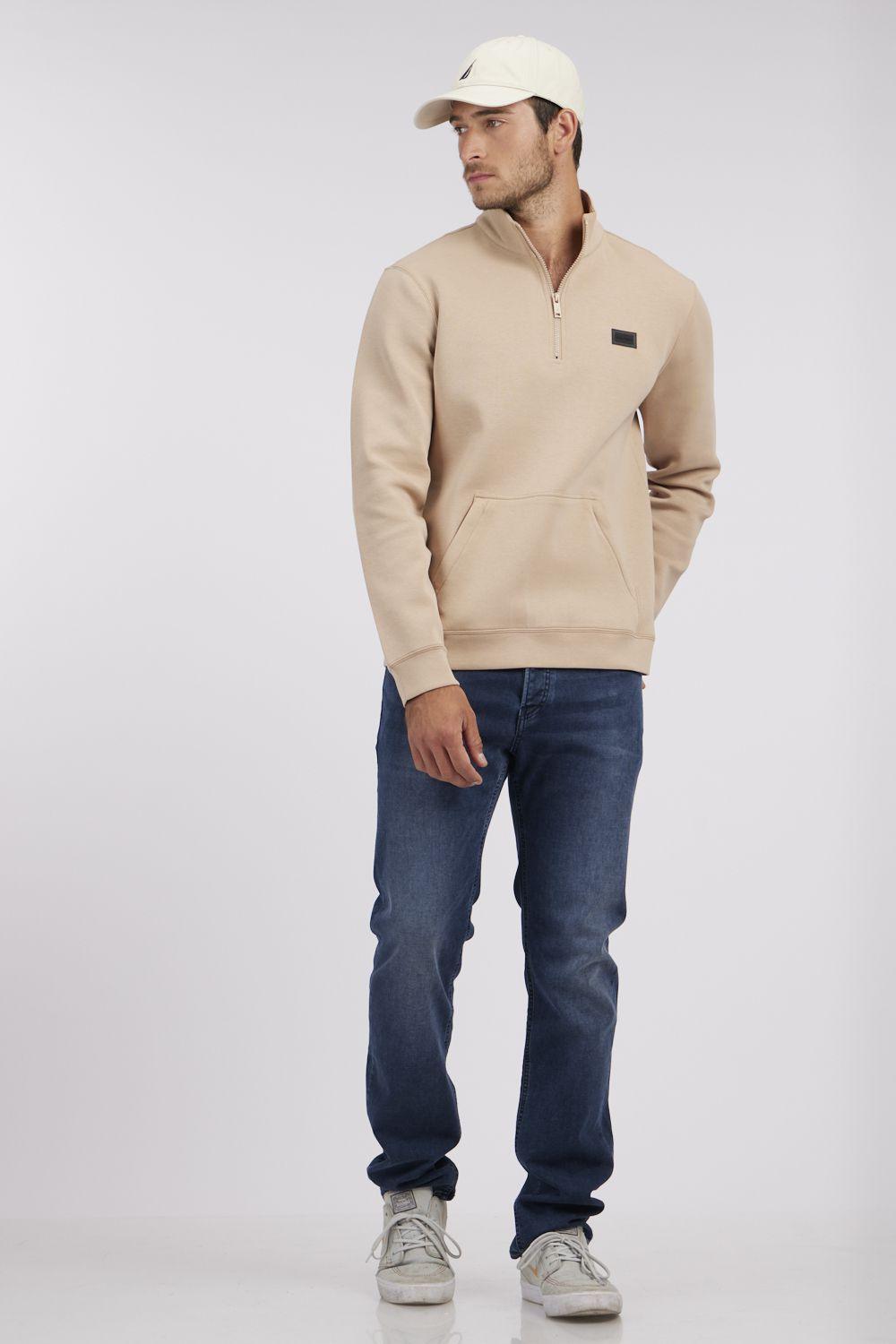 NAUTICA - סווטשרט אלגנטי קנגרו עם רוכסן בצבע בז' - MASHBIR//365