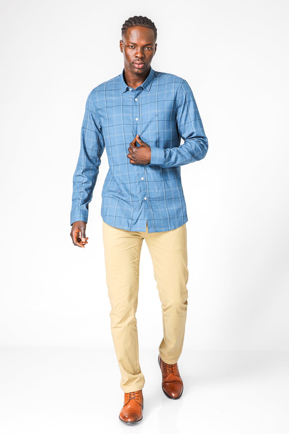 KENNETH COLE - TEAL חולצת במבוק לייקרה משובצת - MASHBIR//365