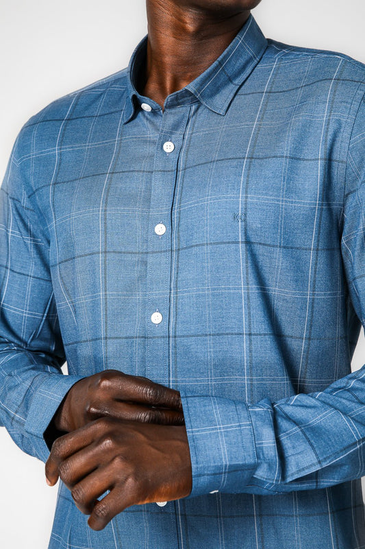 KENNETH COLE - TEAL חולצת במבוק לייקרה משובצת - MASHBIR//365