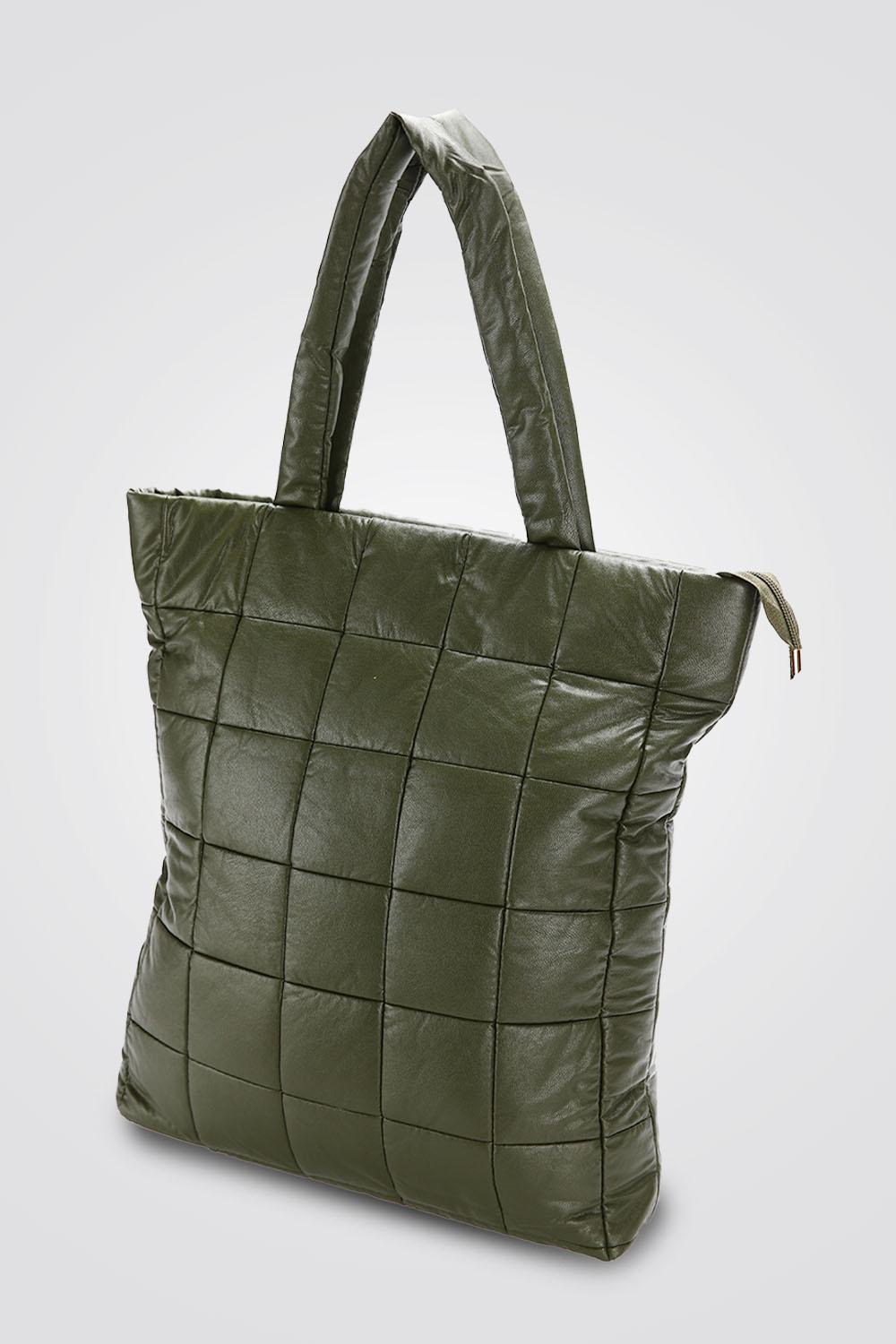 MARTIN JONES - תיק כתף ריבועים בצבע ירוק זית - MASHBIR//365