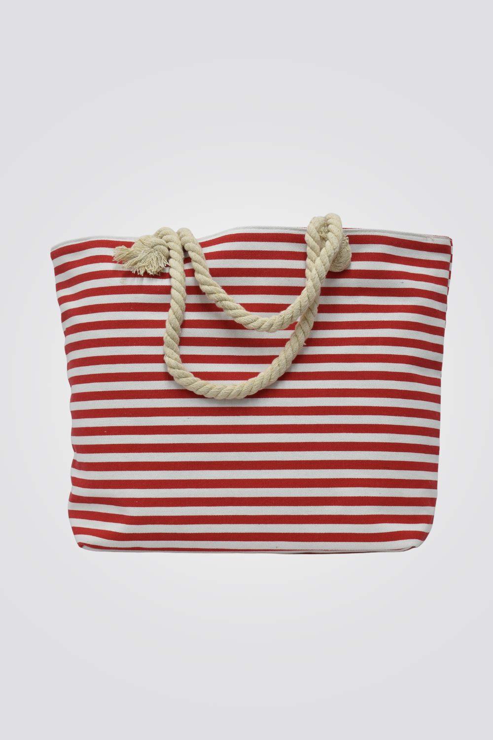 SIMPLY STAR - תיק חוף פסים בצבע אדום ולבן - MASHBIR//365