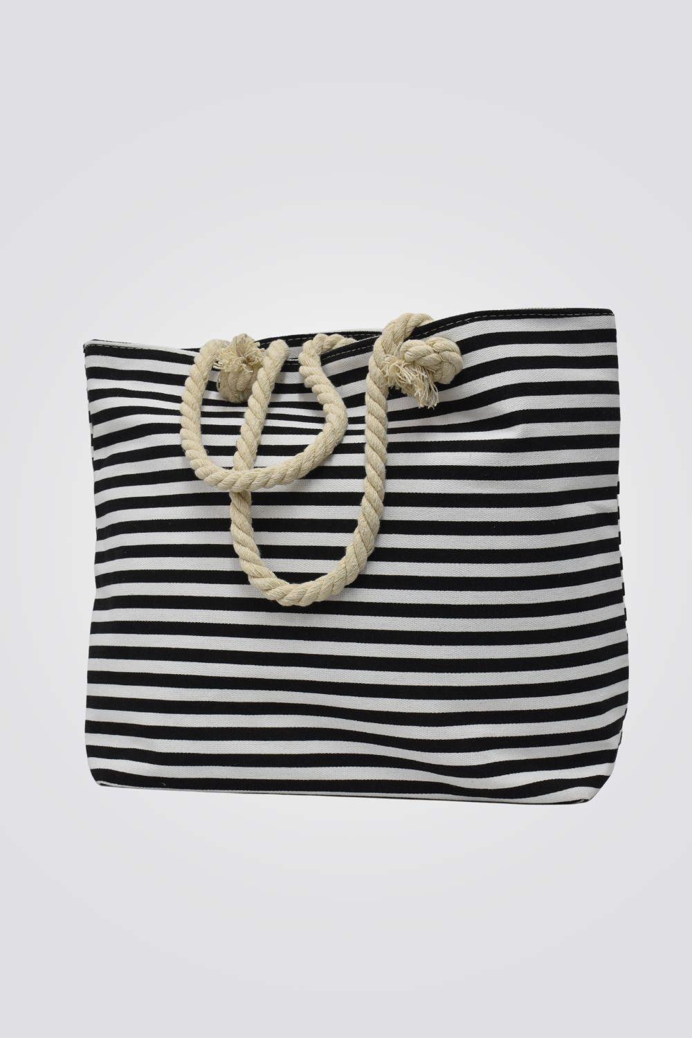 SIMPLY STAR - תיק חוף פסים בצבע שחור ולבן - MASHBIR//365