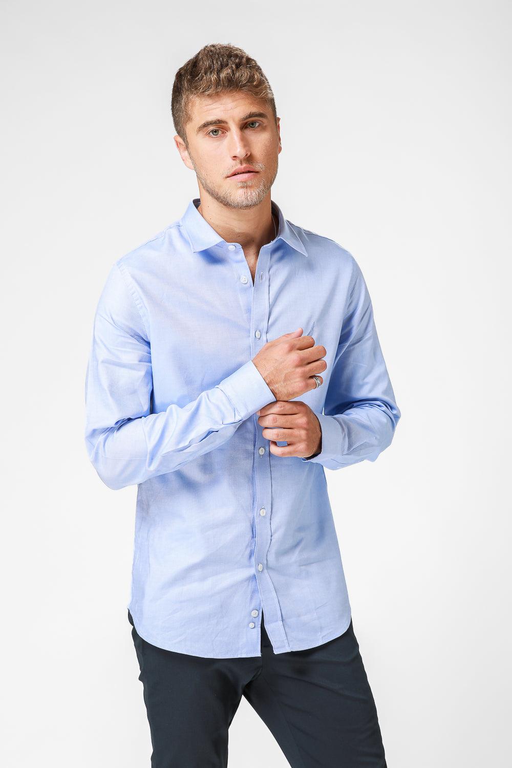 NAUTICA - תכלת מכופתרת TAILORED FIT לוגו רקום - MASHBIR//365