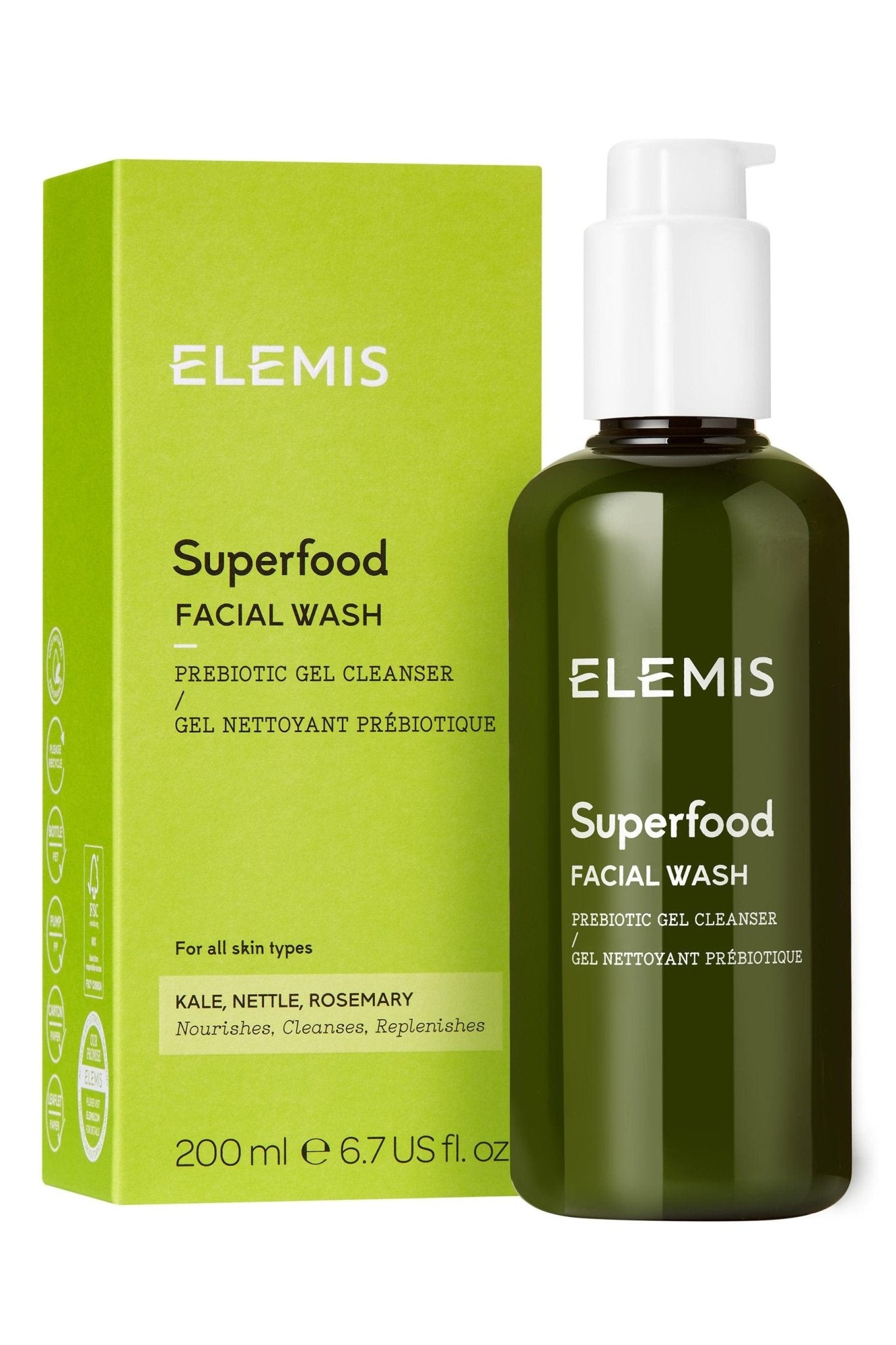 ELEMIS - תרחיץ פנים 200 מ"ל SUPERFOOD FACIAL WASH PREBIOTIC GEL CLEANSER - MASHBIR//365