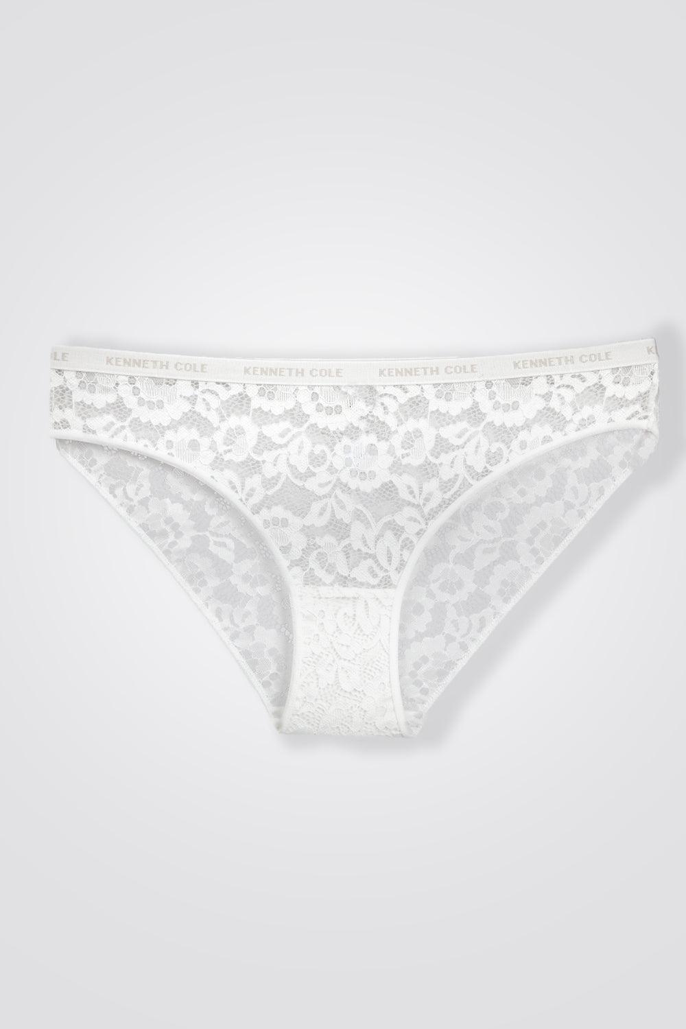 KENNETH COLE - תחתון תחרה ביקיני גומי לוגו לבן - MASHBIR//365