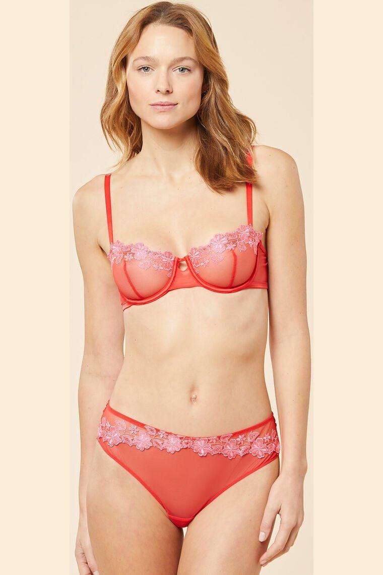 ETAM - תחתוני היפסטר טול בשילוב רקמה CURIEUSE אדום - MASHBIR//365