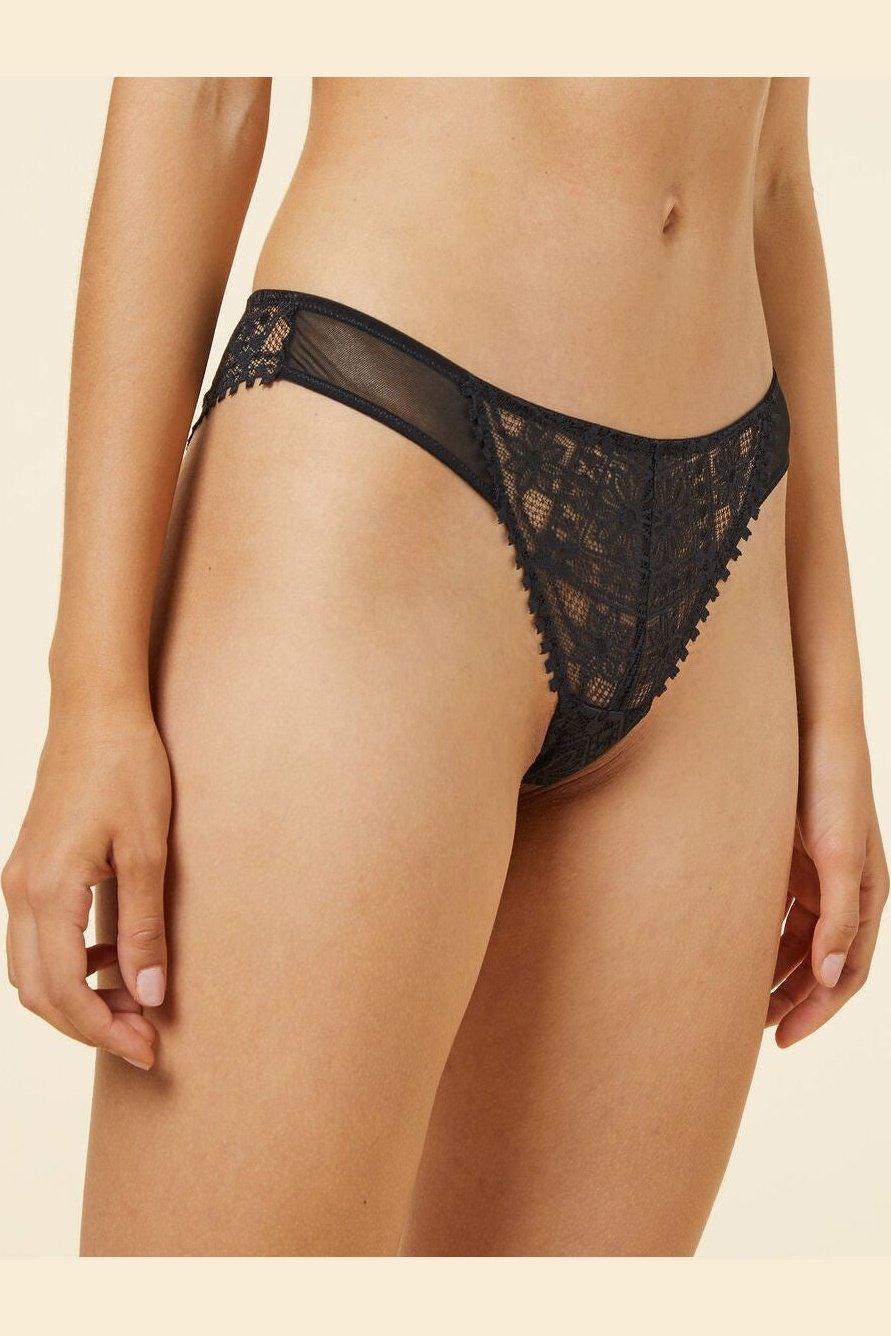 ETAM - תחתוני טנגה תחרה PARADIS בצבע שחור - MASHBIR//365