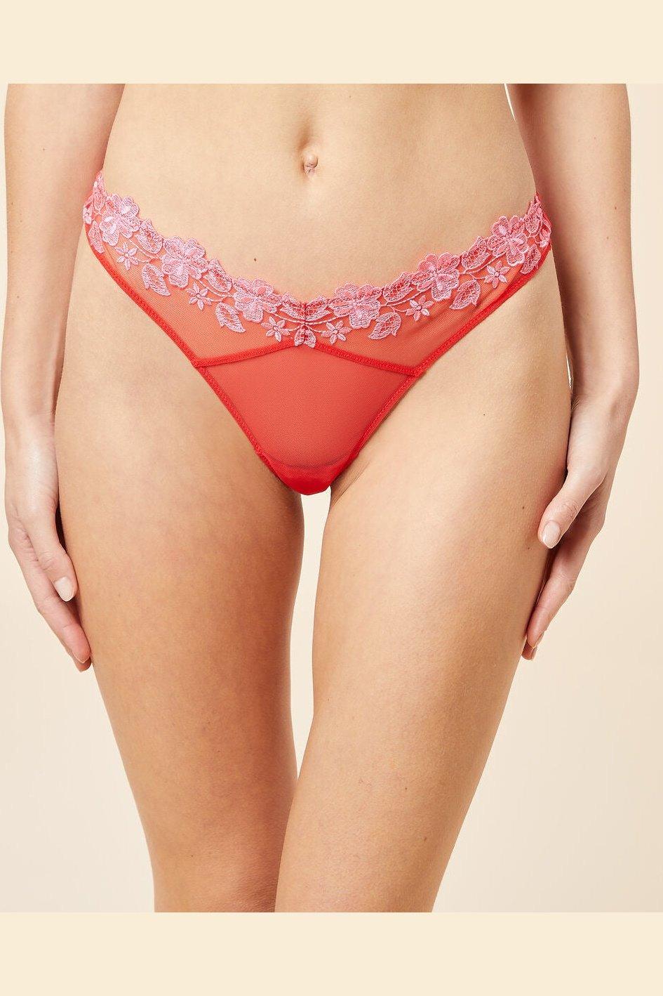 ETAM - תחתוני טנגה טול בשילוב רקמה CURIEUSE אדום - MASHBIR//365