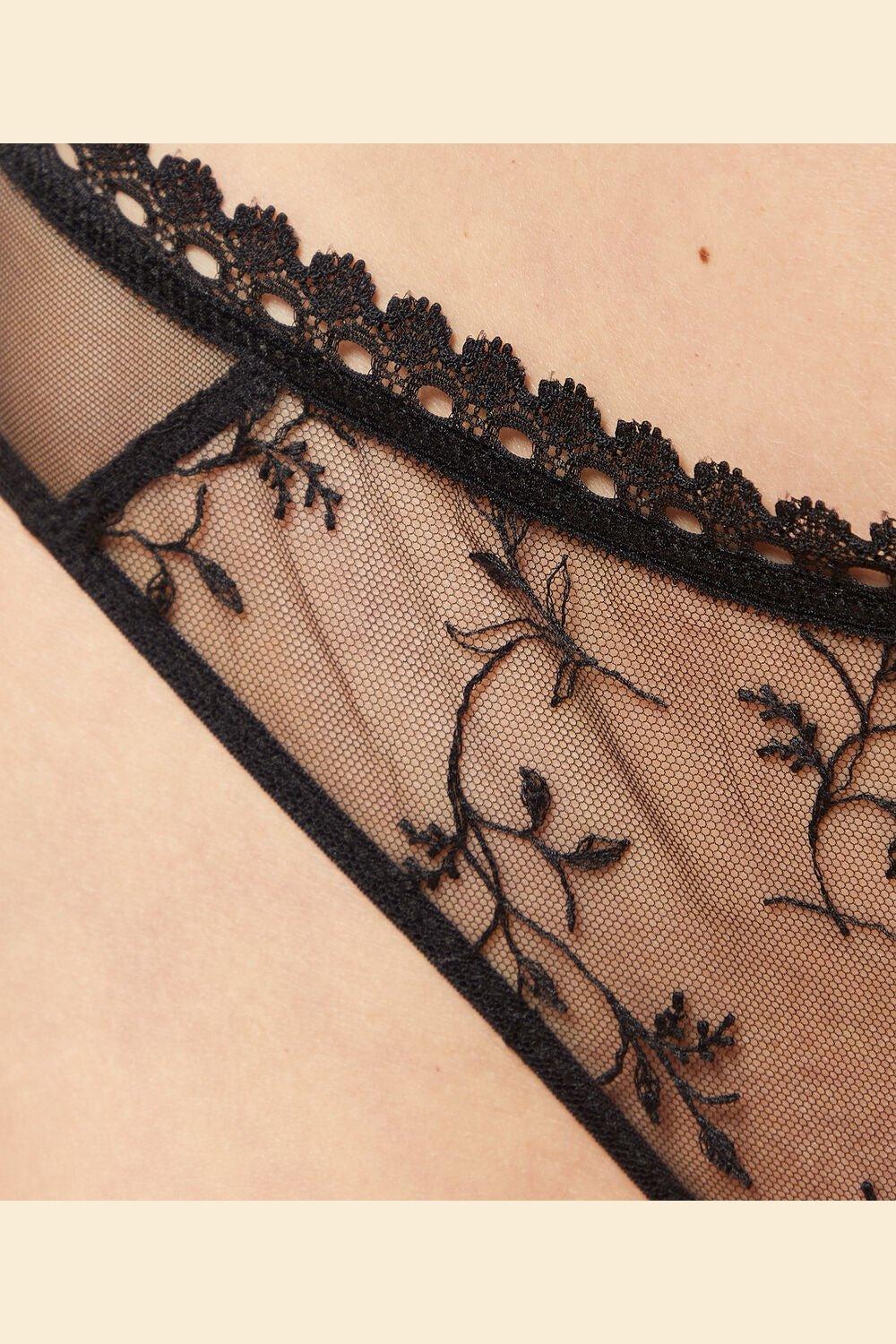 ETAM - תחתוני טנגה טול משולב רקמה FLIRT שחור - MASHBIR//365