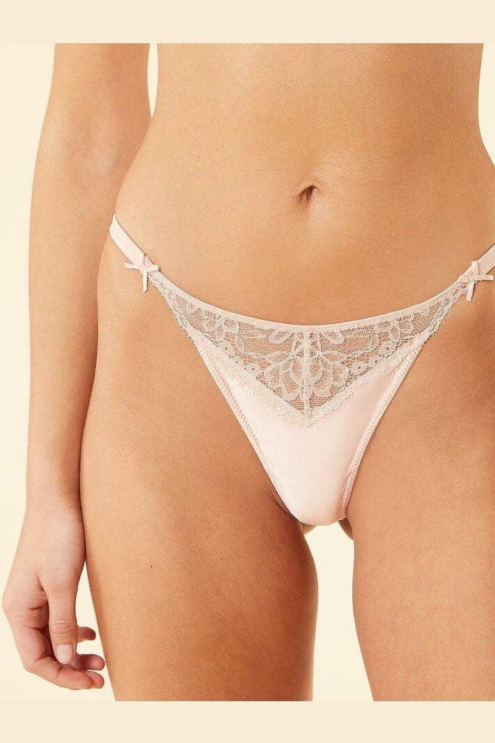 ETAM - תחתוני חוטיני סאטן משולב תחרה PASSION ורוד בהיר - MASHBIR//365