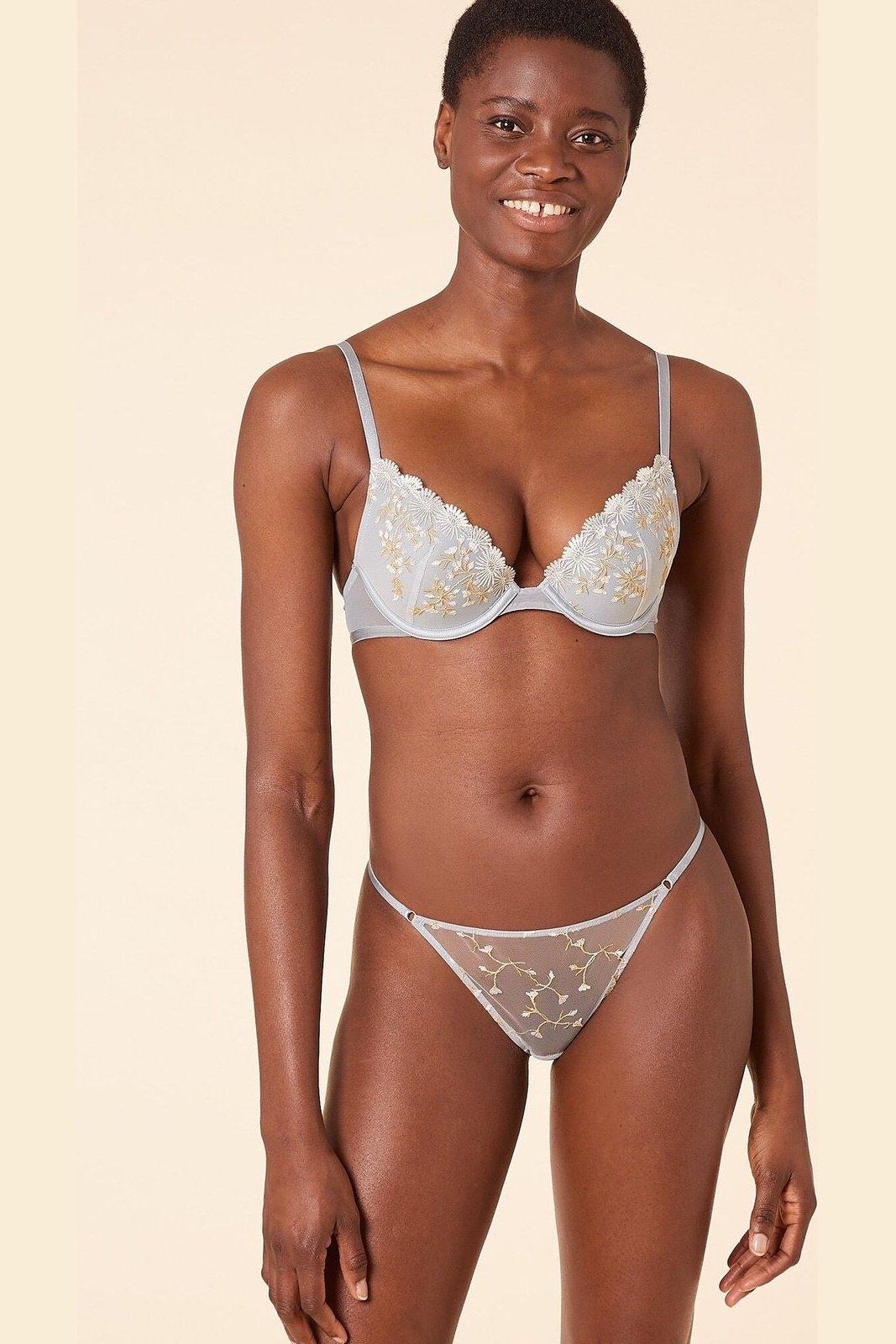 ETAM - תחתוני חוטיני טול משולב רקמה BONHEUR תכלת - MASHBIR//365