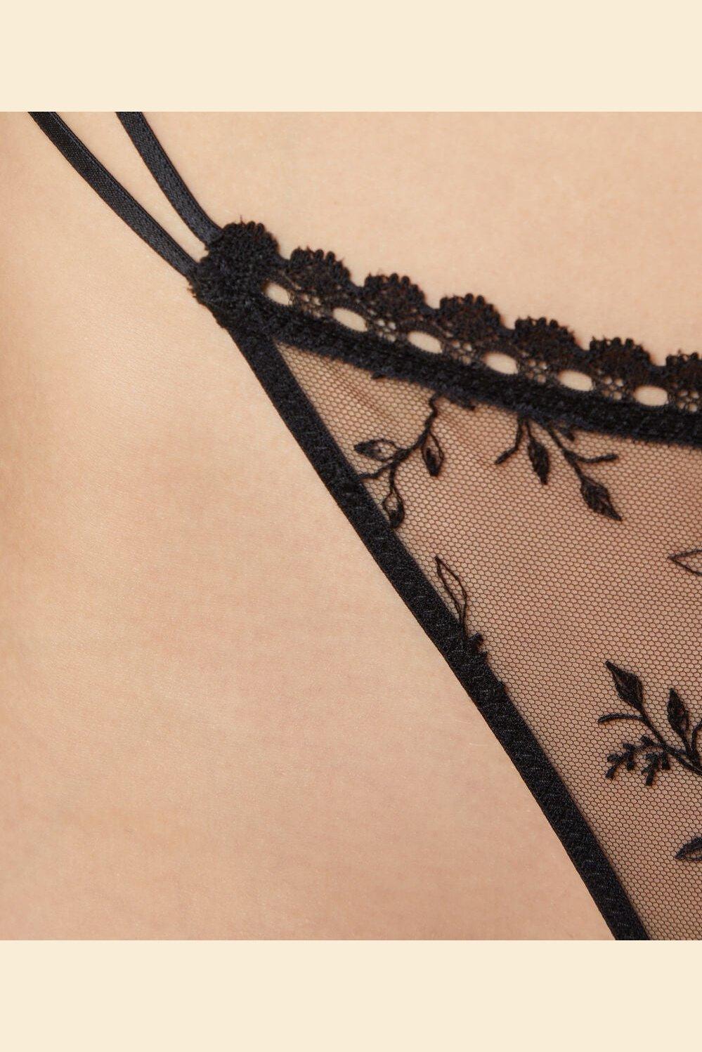 ETAM - תחתוני חוטיני טול משולב רקמה FLIRT שחור - MASHBIR//365