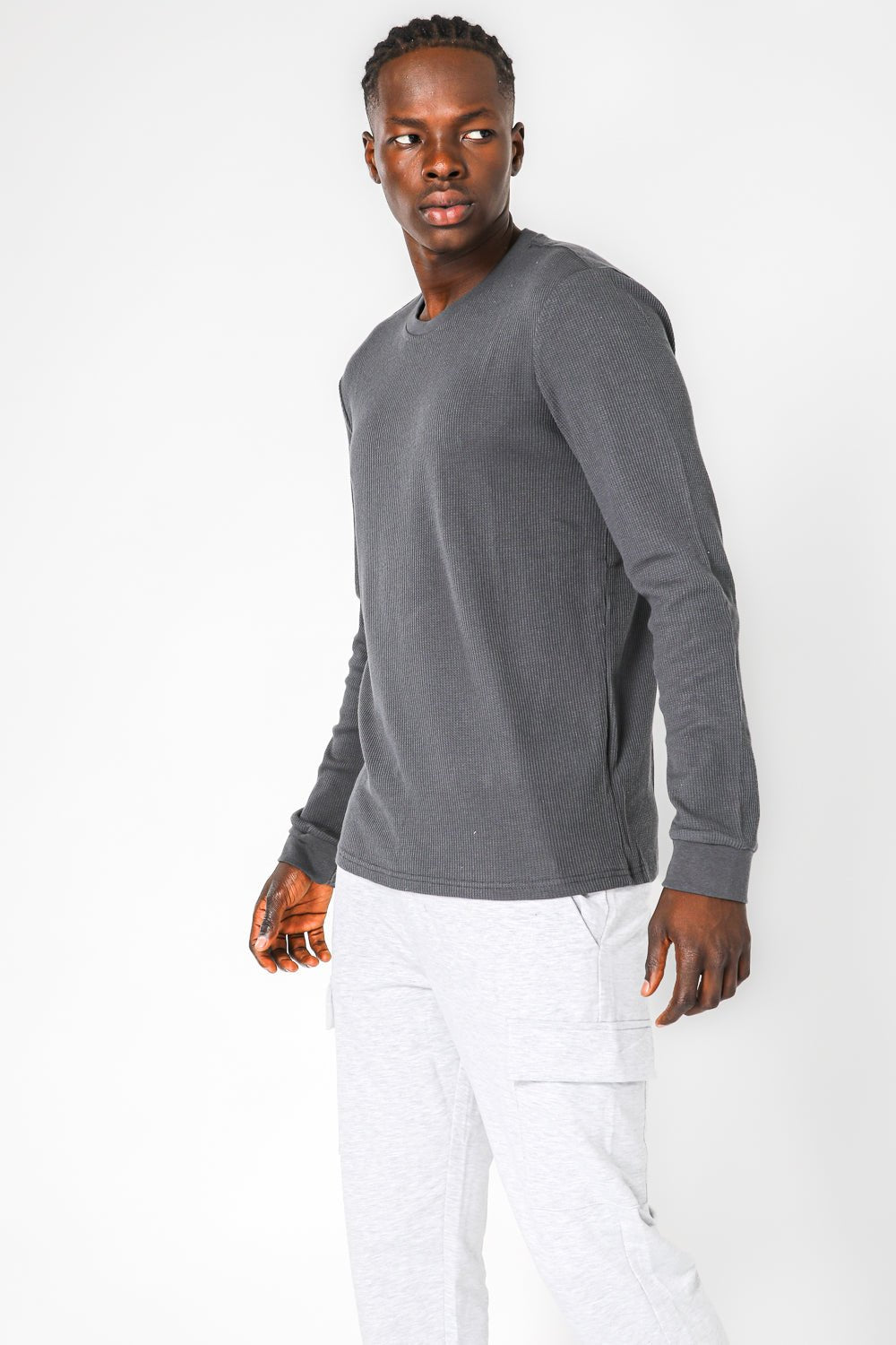 DELTA - חולצה ארוכה דקה מבד וופל בצבע אפור - MASHBIR//365
