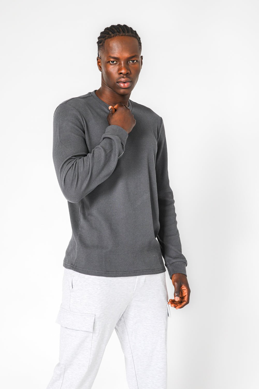 DELTA - חולצה ארוכה דקה מבד וופל בצבע אפור - MASHBIR//365