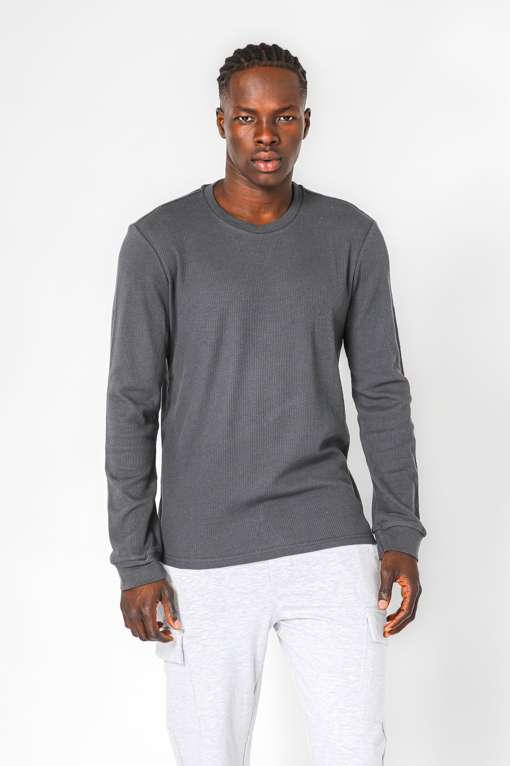 DELTA - חולצה ארוכה דקה מבד וופל בצבע אפור - MASHBIR//365