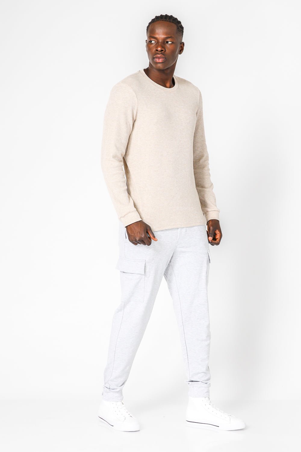 DELTA - חולצה ארוכה דקה מבד וופל בצבע בז' - MASHBIR//365