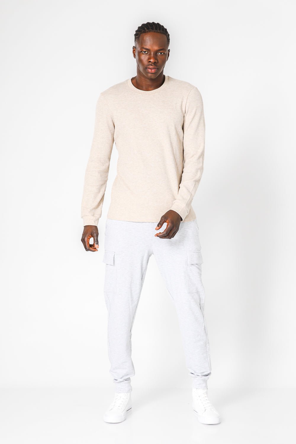 DELTA - חולצה ארוכה דקה מבד וופל בצבע בז' - MASHBIR//365