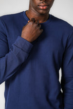 DELTA - חולצה ארוכה דקה מבד וופל בצבע NAVY - MASHBIR//365