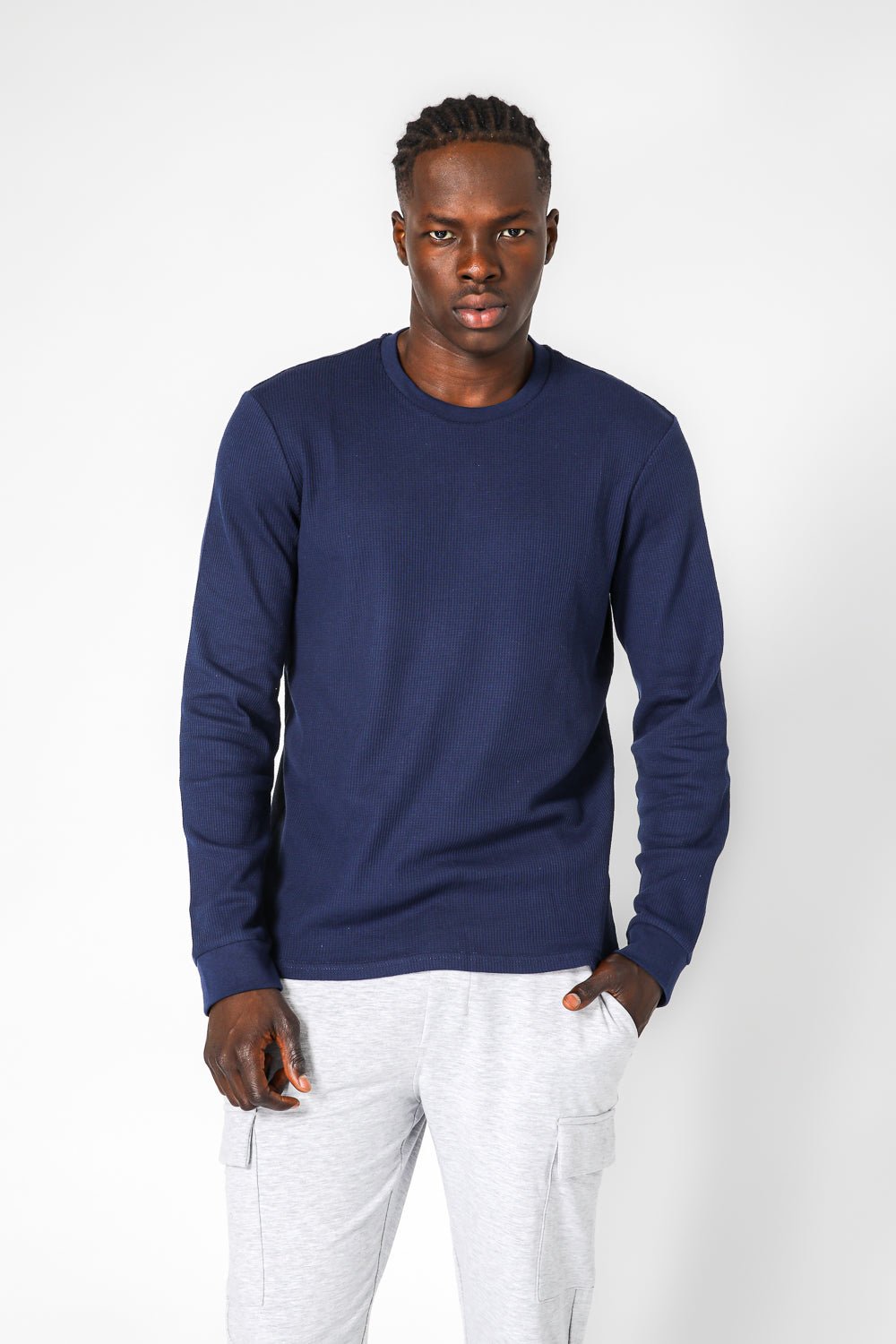 DELTA - חולצה ארוכה דקה מבד וופל בצבע NAVY - MASHBIR//365