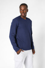 DELTA - חולצה ארוכה דקה מבד וופל בצבע NAVY - MASHBIR//365